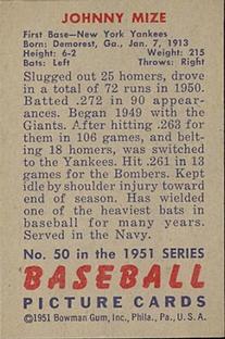 Johnny Mize  baseball card collectible - Main Image 2