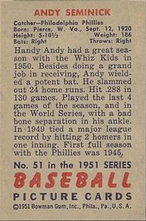 Andy Seminick  baseball card collectible - Main Image 2