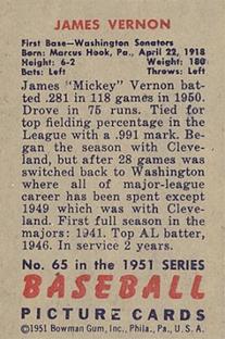 Mickey Vernon  baseball card collectible - Main Image 2