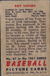 Roy Sievers  baseball card collectible - Main Image 2