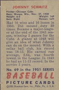 Johnny Schmitz  baseball card collectible - Main Image 2