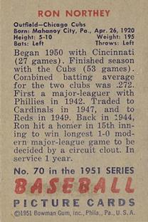 Ron Northey  baseball card collectible - Main Image 2
