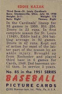 Eddie Kazak  baseball card collectible - Main Image 2
