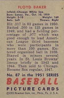 Floyd Baker  baseball card collectible - Main Image 2