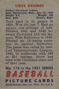 Steve Gromek  baseball card collectible - Main Image 2