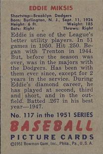 Eddie Miksis  baseball card collectible - Main Image 2