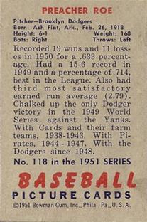 Preacher Roe  baseball card collectible - Main Image 2