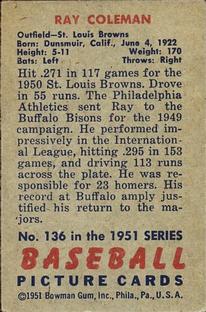 Ray Coleman  baseball card collectible - Main Image 2