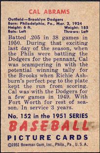 Cal Abrams  baseball card collectible - Main Image 2