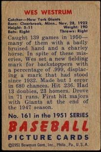 Wes Westrum  baseball card collectible - Main Image 2