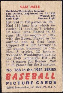 Sam Mele  baseball card collectible - Main Image 2
