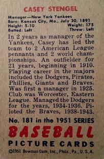 Casey Stengel  baseball card collectible - Main Image 2