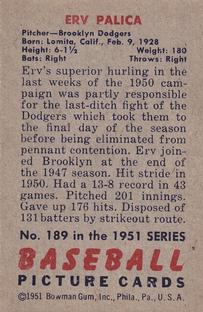 Erv Palica  baseball card collectible - Main Image 2