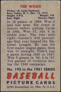 Ted Wilks  baseball card collectible - Main Image 2