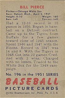 Bill Pierce  baseball card collectible - Main Image 2