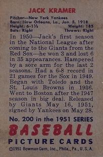 Jack Kramer  baseball card collectible - Main Image 2