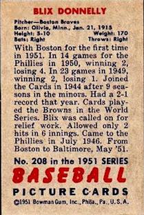 Blix Donnelly  baseball card collectible - Main Image 2