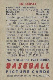 Ed Lopat  baseball card collectible - Main Image 2