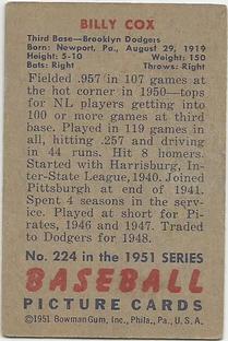 Billy Cox  baseball card collectible - Main Image 2