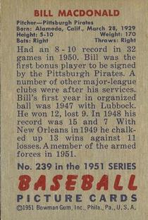 Bill Macdonald  baseball card collectible - Main Image 2