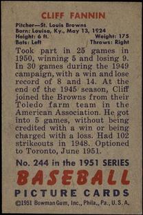 Cliff Fannin  baseball card collectible - Main Image 2