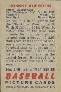 Johnny Klippstein  baseball card collectible - Main Image 2