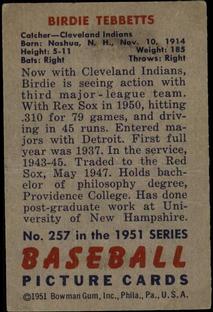 Birdie Tebbetts  baseball card collectible - Main Image 2