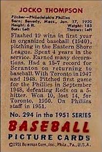 Jocko Thompson  baseball card collectible - Main Image 2