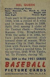 Mel Queen  baseball card collectible - Main Image 2