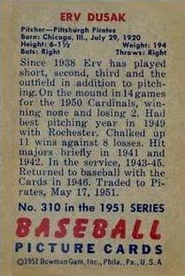 Erv Dusak  baseball card collectible - Main Image 2