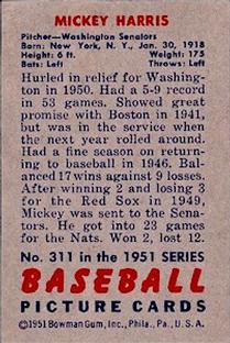 Mickey Harris  baseball card collectible - Main Image 2