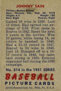 Johnny Sain  baseball card collectible - Main Image 2