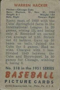 Warren Hacker  baseball card collectible - Main Image 2