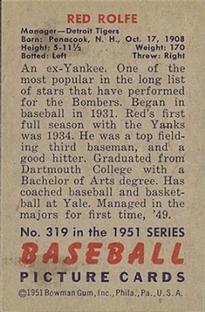 Red Rolfe  baseball card collectible - Main Image 2