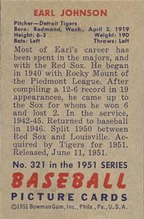 Earl Johnson  baseball card collectible - Main Image 2