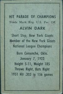 Alvin Dark  baseball card collectible - Main Image 2