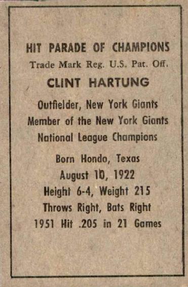 Clint Hartung  baseball card collectible - Main Image 2