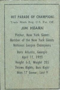 Jim Hearn  baseball card collectible - Main Image 2