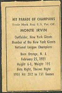 Monte Irvin  baseball card collectible - Main Image 2