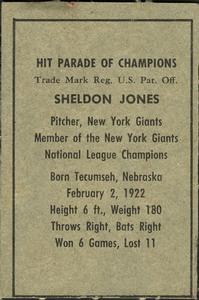 Sheldon Jones  baseball card collectible - Main Image 2