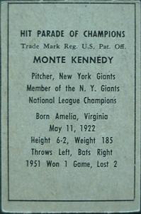 Monte Kennedy  baseball card collectible - Main Image 2