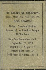 Bob Lemon  baseball card collectible - Main Image 2