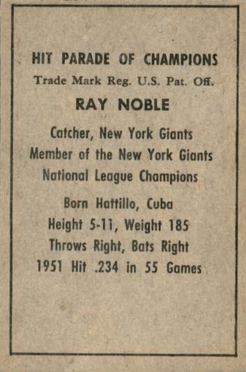 Ray Noble  baseball card collectible - Main Image 2