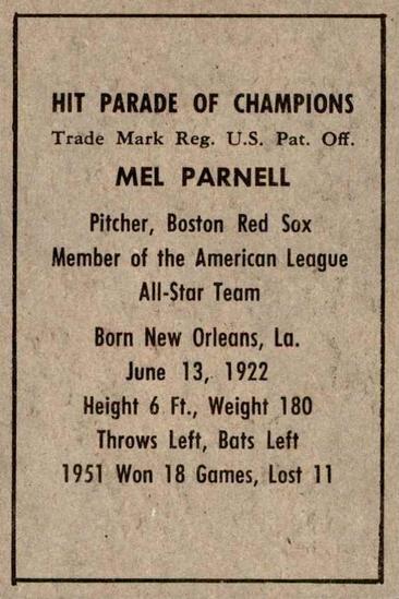 Mel Parnell  baseball card collectible - Main Image 2