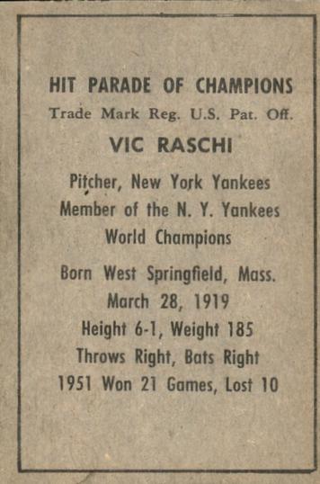Vic Raschi  baseball card collectible - Main Image 2