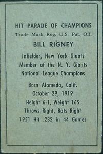 Bill Rigney  baseball card collectible - Main Image 2