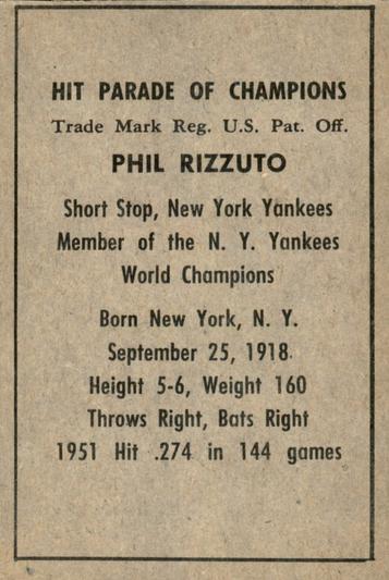 Phil Rizzuto  baseball card collectible - Main Image 2