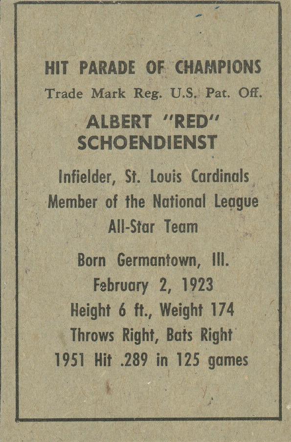 Albert "Red” Schoendienst  baseball card collectible - Main Image 2