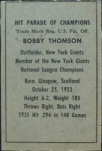 Bobby Thomson  baseball card collectible - Main Image 2