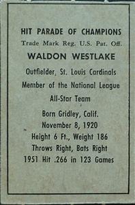Waldon Westlake  baseball card collectible - Main Image 2